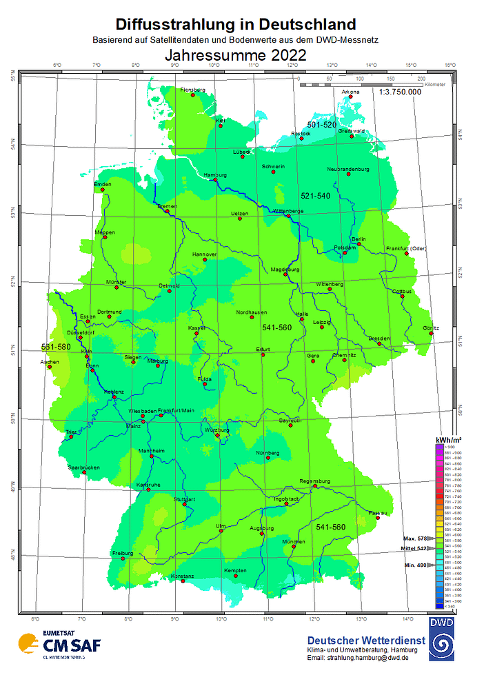 Diffusstrahlung in Deutschland Diffuse Strahlung in Deutschland