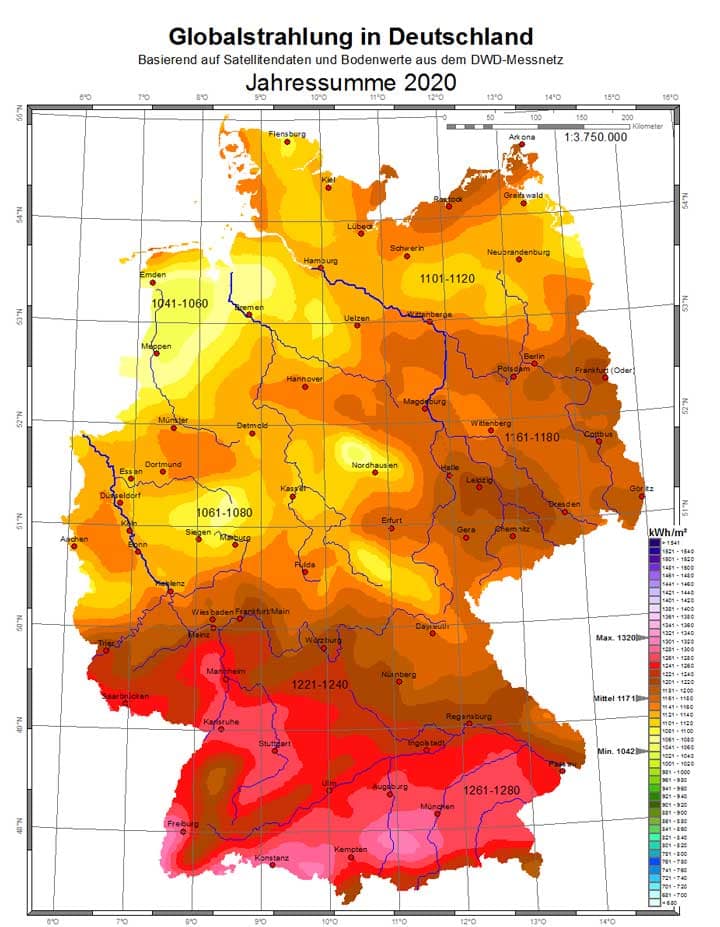 Globalstrahlung in Deutschland Globalstrahlung in Deutschland Karte